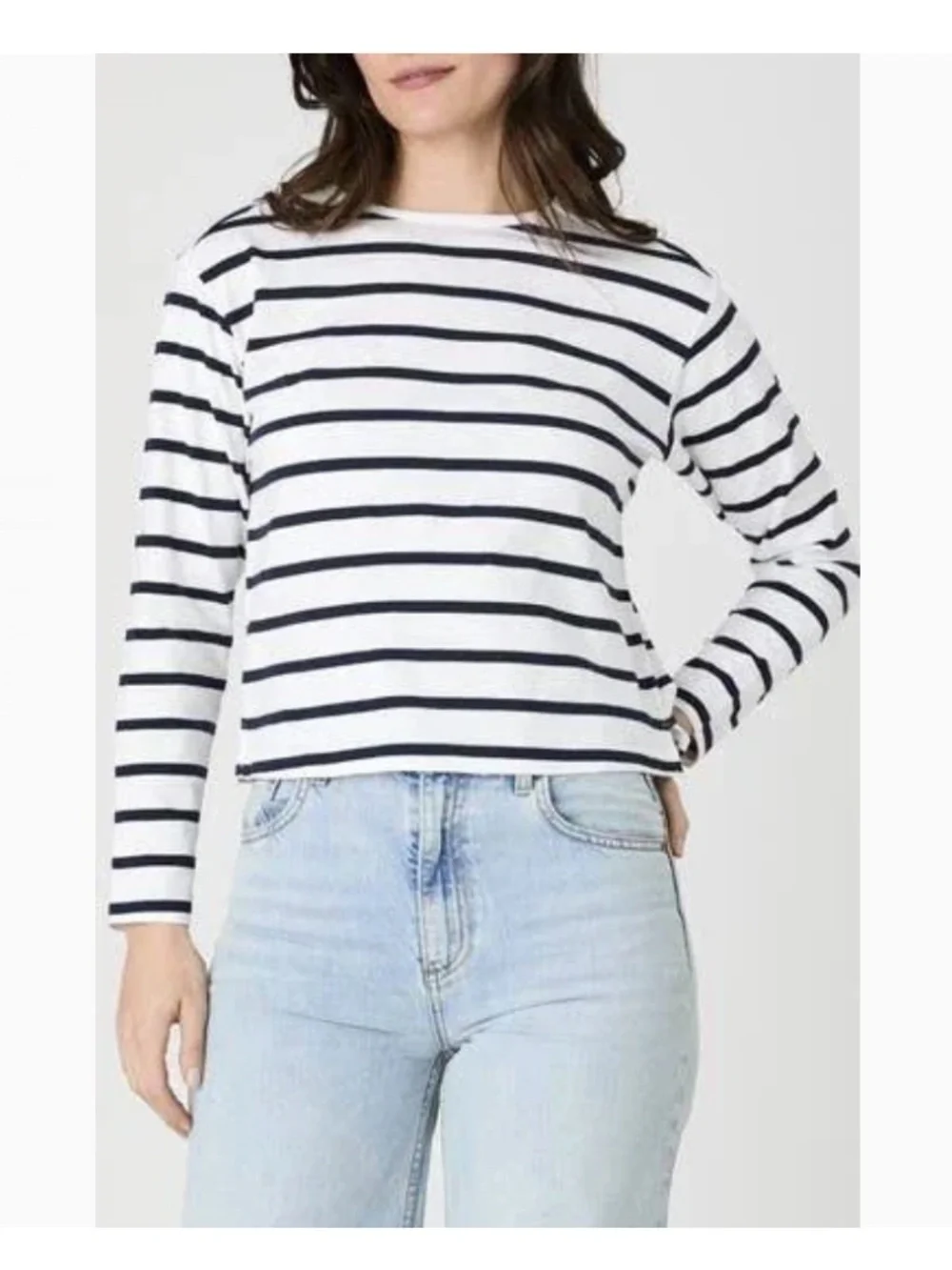 French Connection Women's Rallie Stripe Long Sleeve Cotton Top - Picture 2 of 4